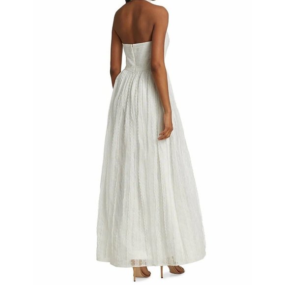 Monique Lhuillier White Lace Formal Gown Wedding Dress Keyhole Halter Size 8 - Picture 4 of 16